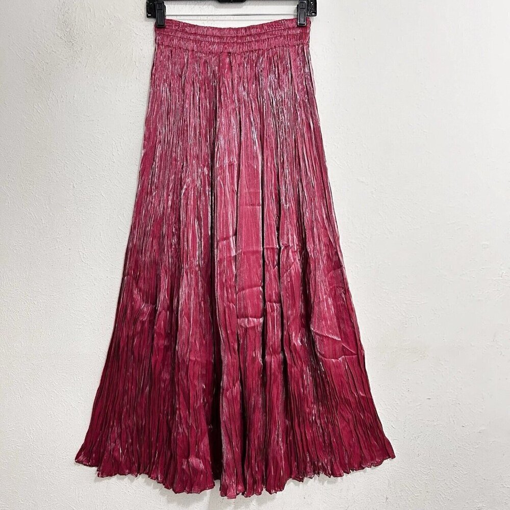 Longhorn By‎ Niver Western Wear Crinkly Silky Long Maxi Skirt Mauve Pink Size M